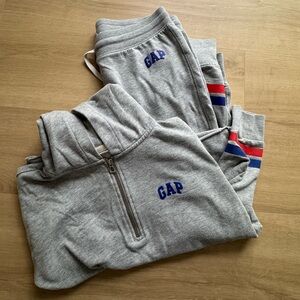 GAP Light Gray Half-Zip Sweatshirt and Joggers with Red & Blue Stripes
